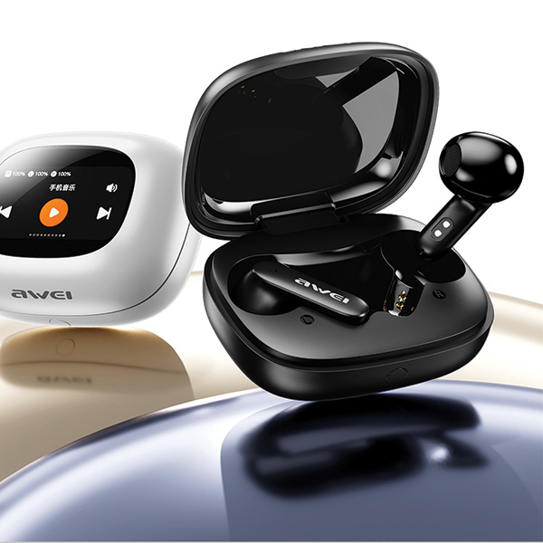 AWEI Bluetooth 5.4 TP97TWS ausinės + įkrovimo stotelė, juodos spalvos aprašymas - Prekės nuotrauka