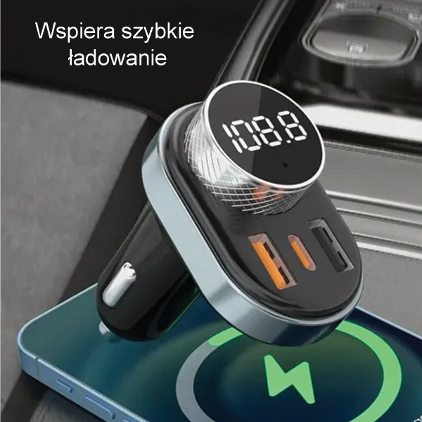 AWEI C-843 laisvų rankų įranga su FM siųstuvu, Bluetooth 5.0, MP3, 1xUSB+1xUSB-C juoda aprašymas - Prekės nuotrauka