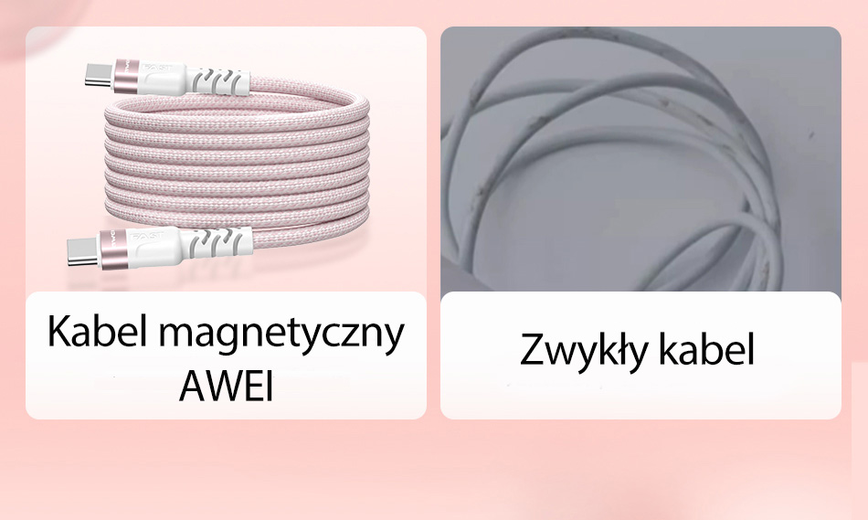 AWEI CL-166T USB-C į USB-C magnetinis laidas, juodos spalvos aprašymas - Prekės nuotrauka