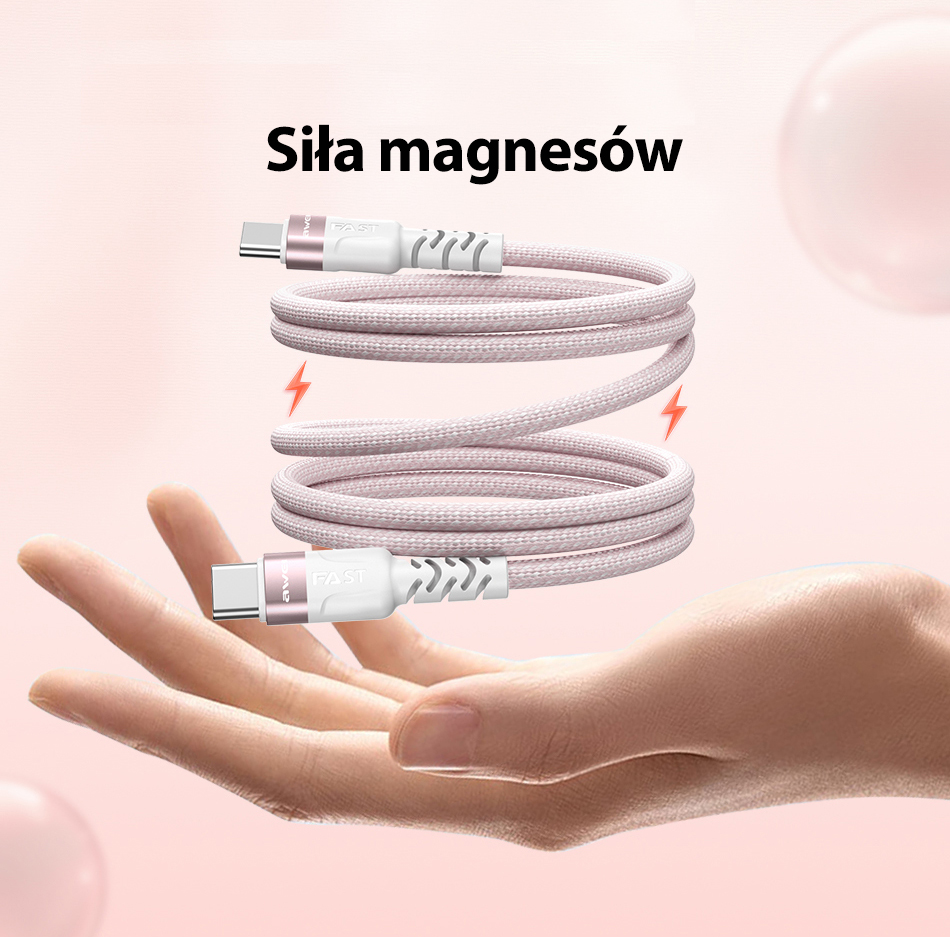 AWEI CL-166T USB-C į USB-C magnetinis laidas, juodos spalvos aprašymas - Prekės nuotrauka