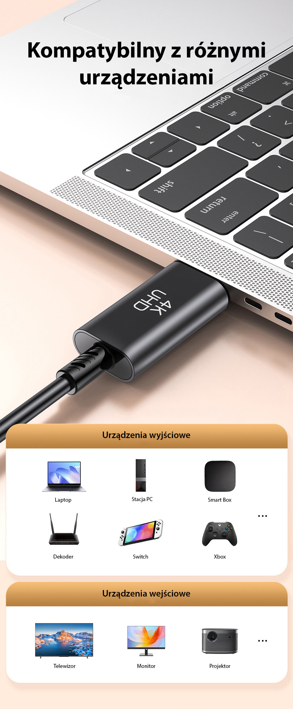 AWEI CL-212T USB-C į HDMI 4K 30Hz laidas, juodos spalvos aprašymas - Prekės nuotrauka