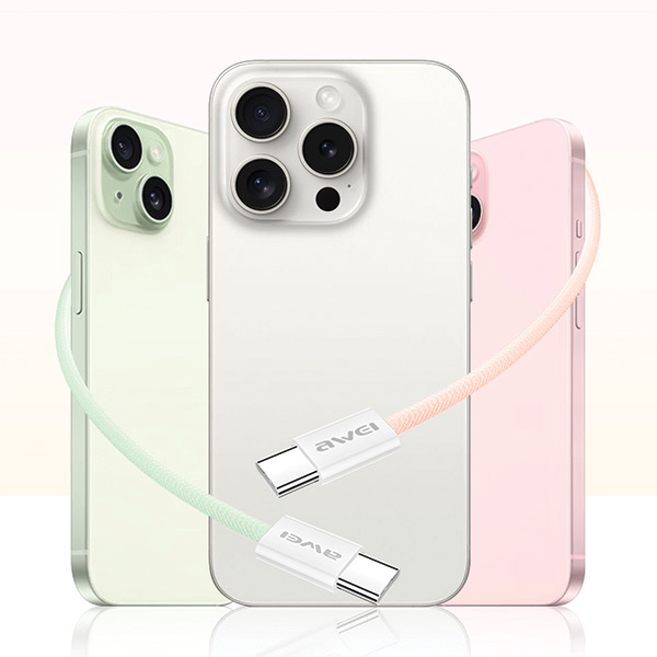 AWEI CL-219T USB-C į USB-C60W juodos spalvos Apple iPhone 15 kabelis aprašymas - Prekės nuotrauka AWEI CL-219T USB-C į USB-C60W juodos spalvos Apple iPhone 15 kabelis aprašymas - Prekės nuotrauka