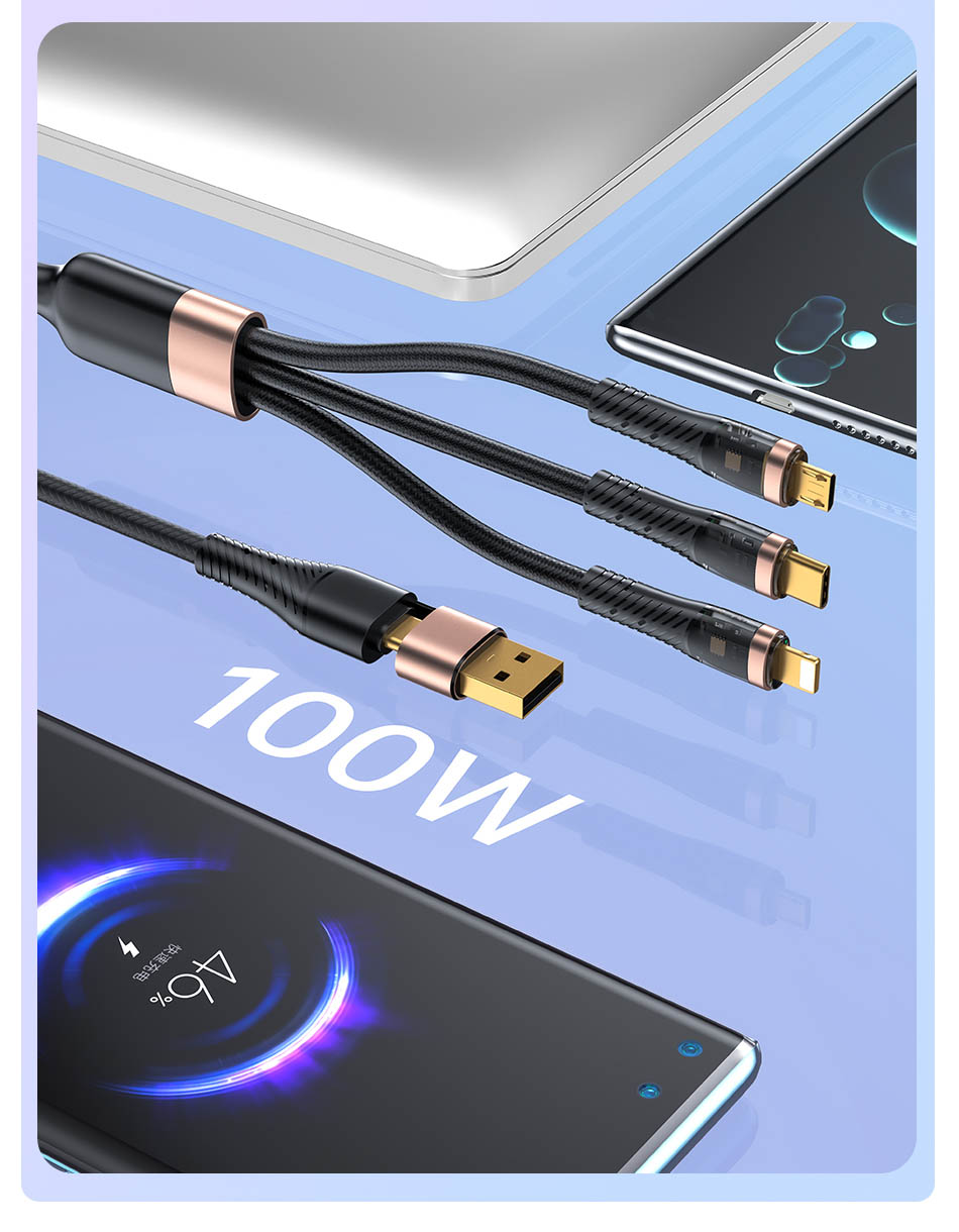 AWEI CL-228 USB-C/Lightning/Micro 3-in-1 laidas, juodos spalvos aprašymas - Prekės nuotrauka