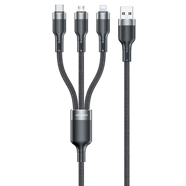 AWEI CL-975 usb-c/lightning/mico3in1 kabelis juodos spalvos aprašymas - Prekės nuotrauka AWEI CL-975 usb-c/lightning/mico3in1 kabelis juodos spalvos aprašymas - Prekės nuotrauka