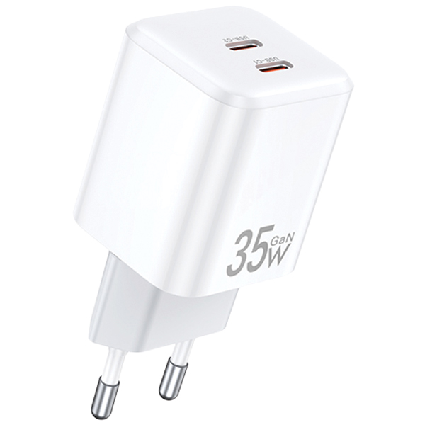 AWEI įkroviklis PD65-EU 35W 2x USB-C baltos spalvos GaN aprašymas - Prekės nuotrauka