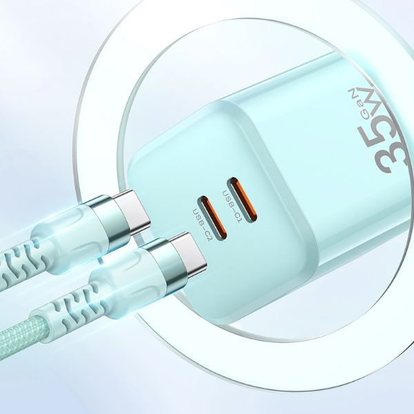 AWEI įkroviklis PD65-EU 35W 2x USB-C juodos spalvos GaN aprašymas - Prekės nuotrauka