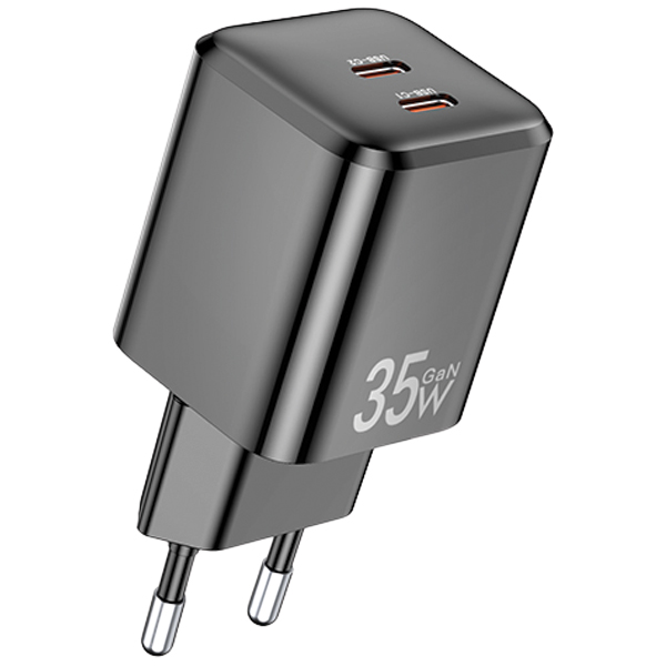 AWEI įkroviklis PD65-EU 35W 2x USB-C juodos spalvos GaN aprašymas - Prekės nuotrauka