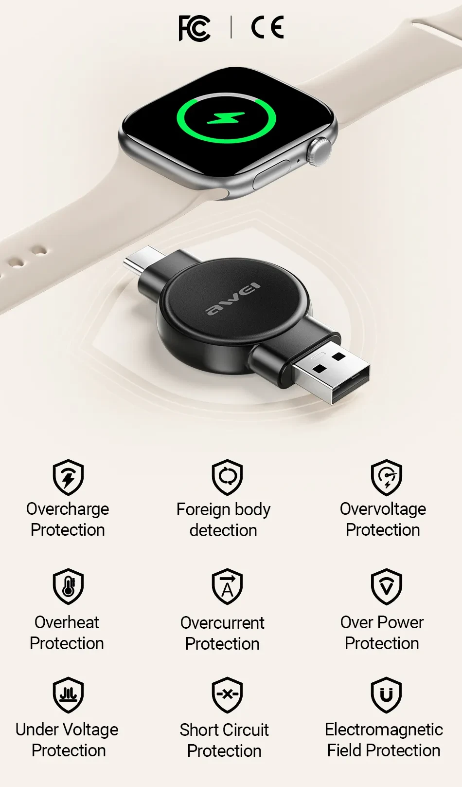 AWEI įkroviklis skirtas Apple/Samsung Watch W26 juodos spalvos aprašymas - Prekės nuotrauka AWEI įkroviklis skirtas Apple/Samsung Watch W26 juodos spalvos aprašymas - Prekės nuotrauka