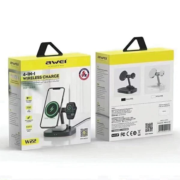 AWEI indukcinis įkroviklis 4in1 W2215W Fast Charging juodos spalvos aprašymas - Prekės nuotrauka AWEI indukcinis įkroviklis 4in1 W2215W Fast Charging juodos spalvos aprašymas - Prekės nuotrauka