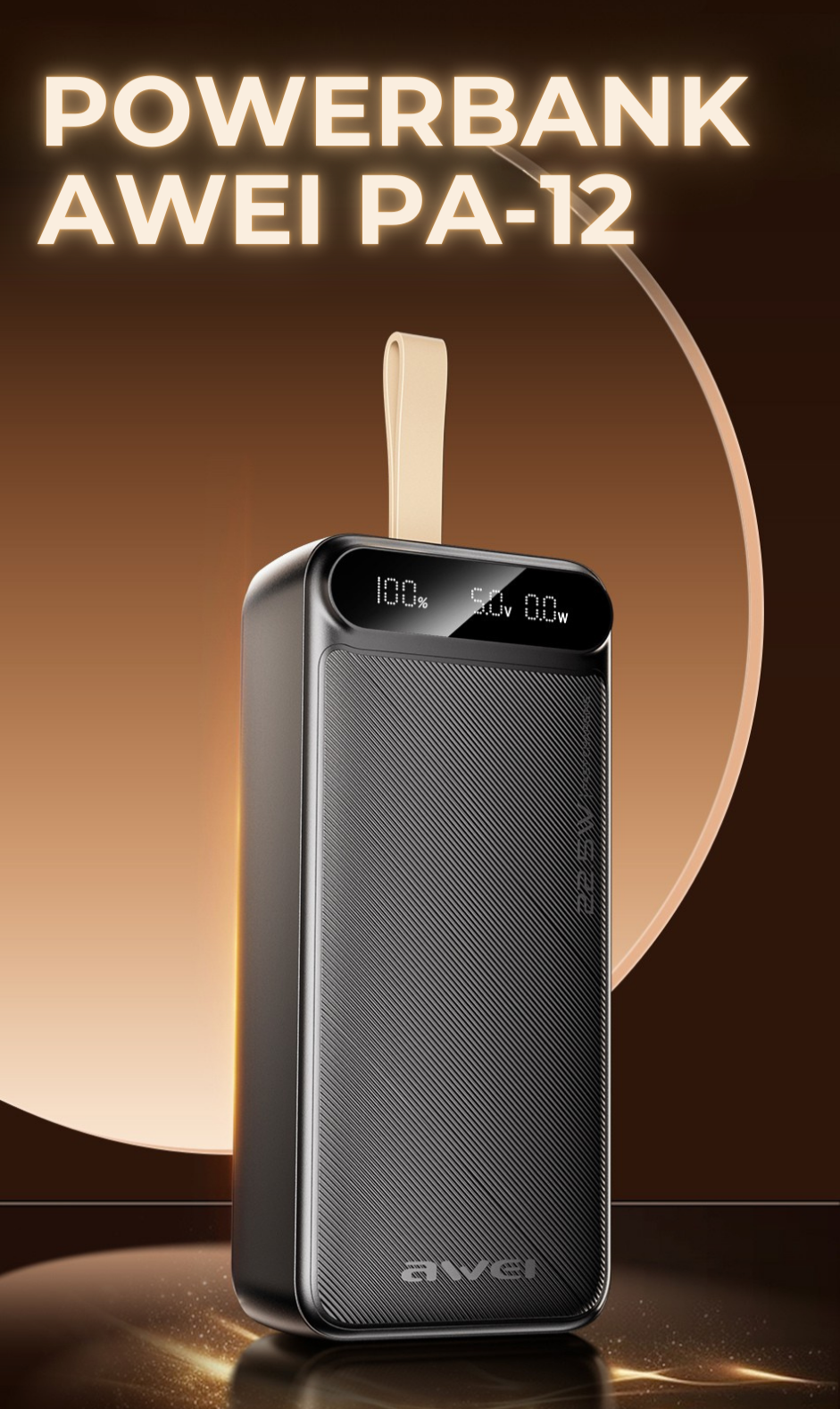 AWEI išorinė baterija PA-12 30000mAh 22.5W juodos spalvos aprašymas - Prekės nuotrauka