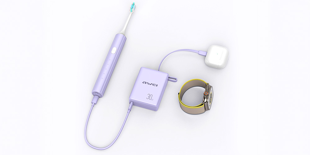 AWEI išorinė baterija su integruotu laidu P87K 10000mAh juodos spalvos 30W aprašymas - Prekės nuotrauka