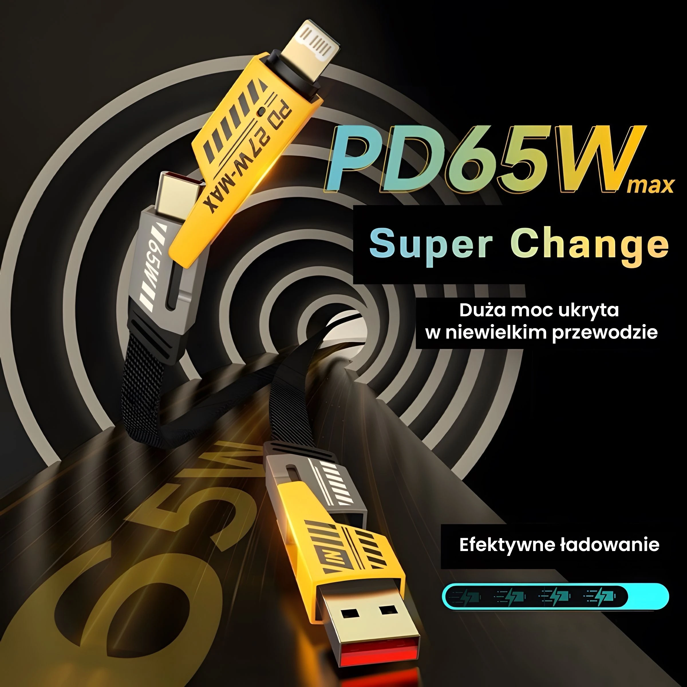 AWEI kabelis CL-226 4w1 usb-c/lightning/USB-A juodos spalvos 65W/27W aprašymas - Prekės nuotrauka