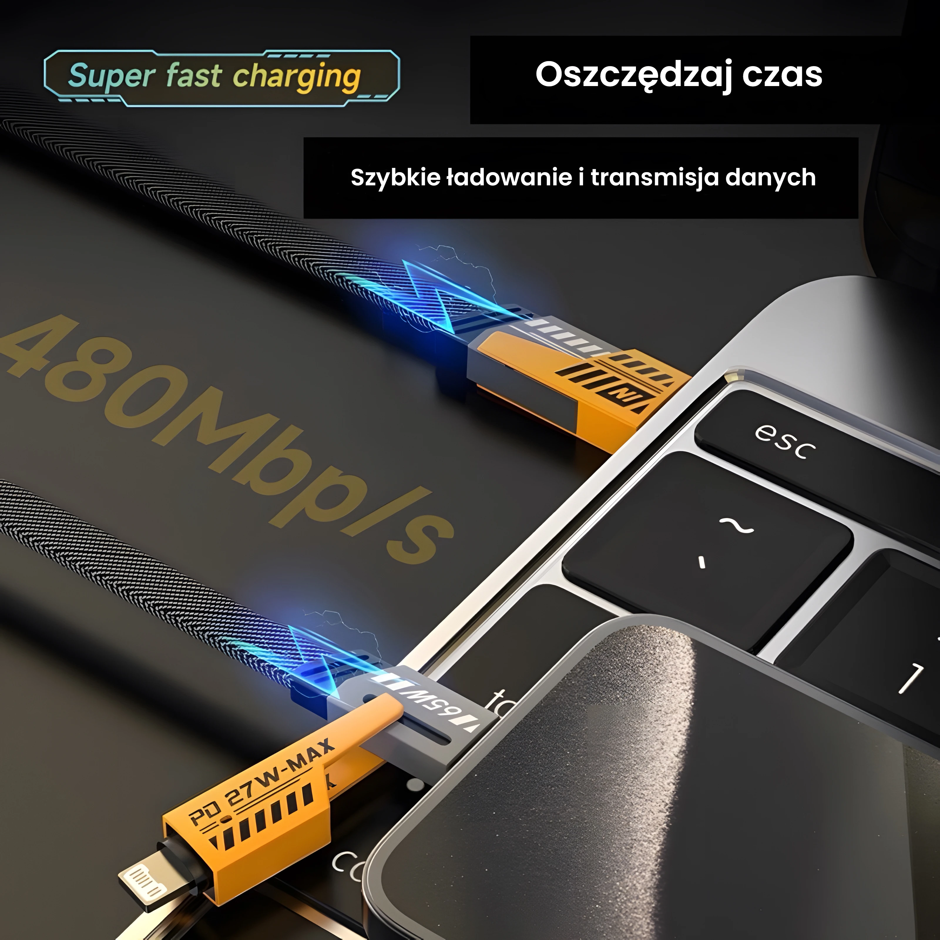 AWEI kabelis CL-226 4w1 usb-c/lightning/USB-A juodos spalvos 65W/27W aprašymas - Prekės nuotrauka