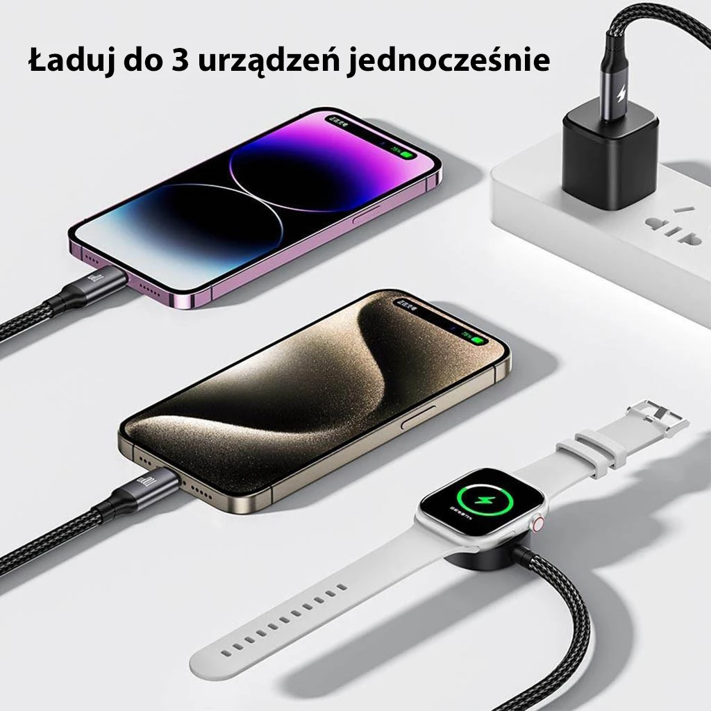 AWEI kabelis W23 3in1 usb-c/lightning/watch 100W/10W/2.5W juodos spalvos aprašymas - Prekės nuotrauka AWEI kabelis W23 3in1 usb-c/lightning/watch 100W/10W/2.5W juodos spalvos aprašymas - Prekės nuotrauka