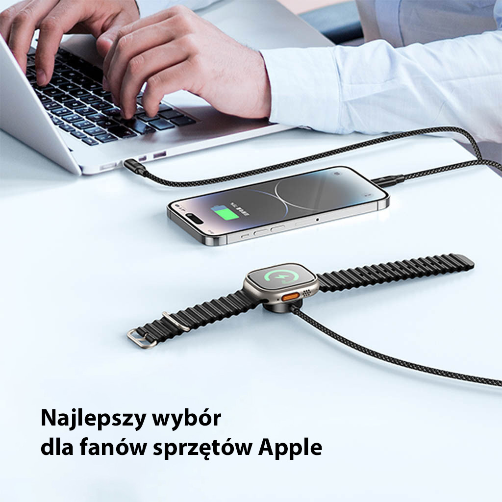 AWEI kabelis W23 3in1 usb-c/lightning/watch100W/10W/2.5W juodos spalvos aprašymas - Prekės nuotrauka