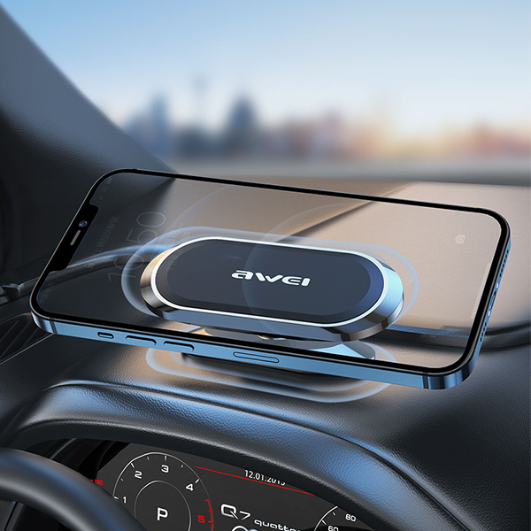 AWEI magnetinis automobilinis laikiklis X 20 prietaisų skydeliui, metalo pilkos spalvos aprašymas - Prekės nuotrauka