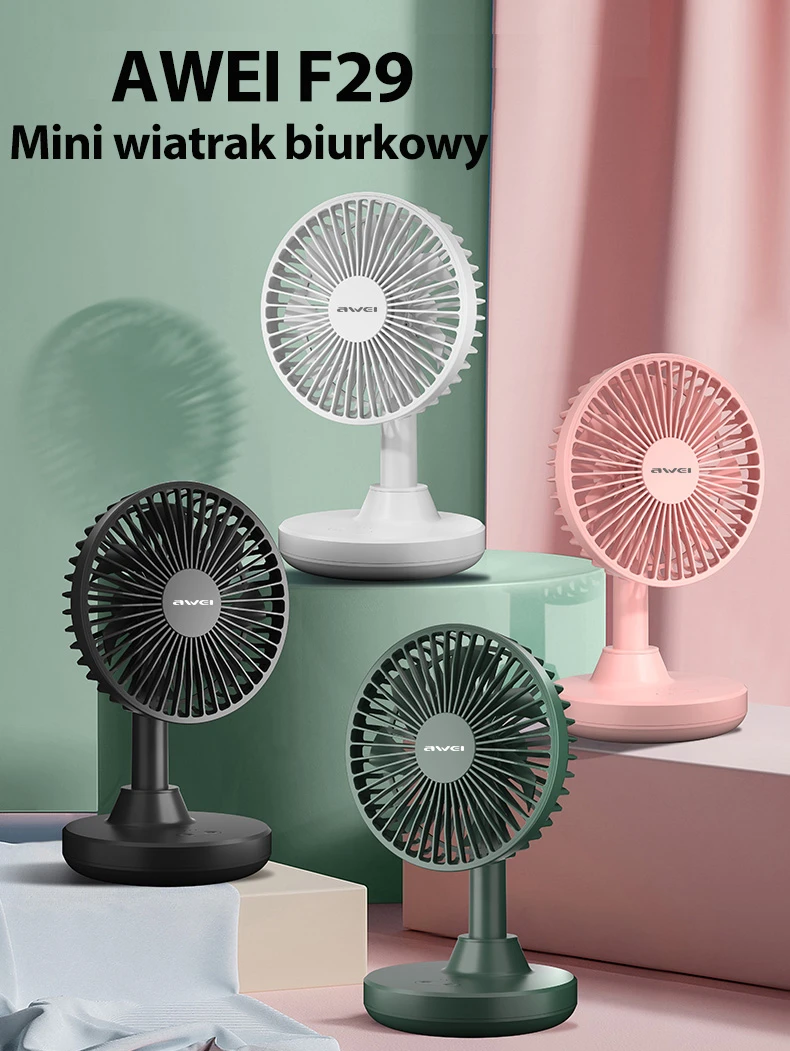 AWEI Mini biuro ventiliatorius F29 juodos spalvos aprašymas - Prekės nuotrauka AWEI Mini biuro ventiliatorius F29 juodos spalvos aprašymas - Prekės nuotrauka
