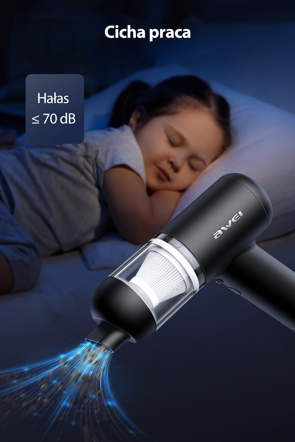 AWEI Mini nešiojamasis dulkių siurblys V2 su dulkių indikatoriumi, juodas aprašymas - Prekės nuotrauka
