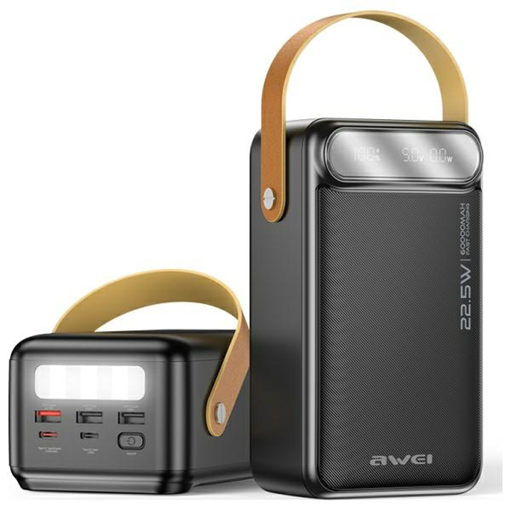 AWEI PowerBank P101K 60000mAh 22.5W juodos spalvos aprašymas - Prekės nuotrauka