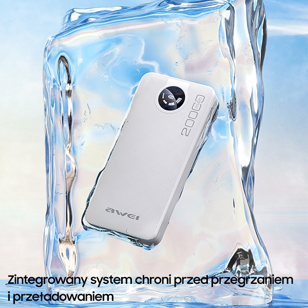 AWEI PowerBank P134K 20000mAh išorinė baterija, juodos spalvos, su ekranu + USB/PD/Lightning/MicroUSB laidais aprašymas - Prekės nuotrauka