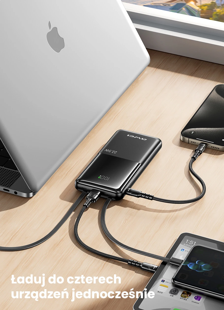 AWEI PowerBank P76K 10000mAh 22.5W juodos spalvos Digital Ekranas aprašymas - Prekės nuotrauka AWEI PowerBank P76K 10000mAh 22.5W juodos spalvos Digital Ekranas aprašymas - Prekės nuotrauka