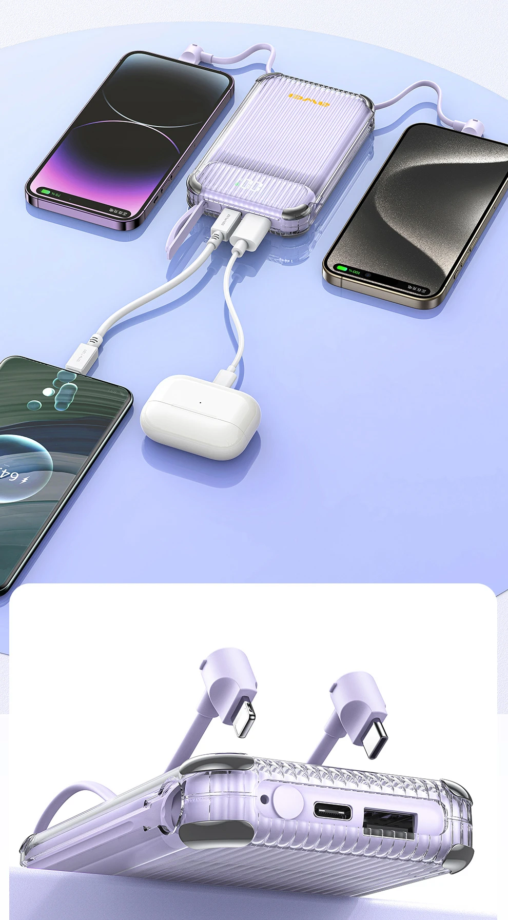 AWEI PowerBank P89K 10000mAh 38,5W juodos spalvos + kabelis PD/Lightning aprašymas - Prekės nuotrauka AWEI PowerBank P89K 10000mAh 38,5W juodos spalvos + kabelis PD/Lightning aprašymas - Prekės nuotrauka