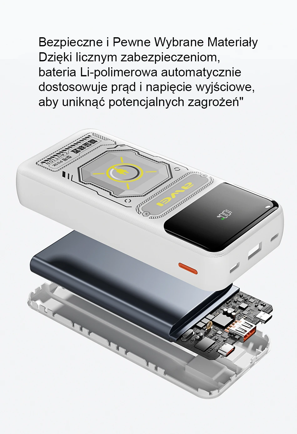 AWEI PowerBank P99K 20000mAh 22.5W juodos spalvos aprašymas - Prekės nuotrauka