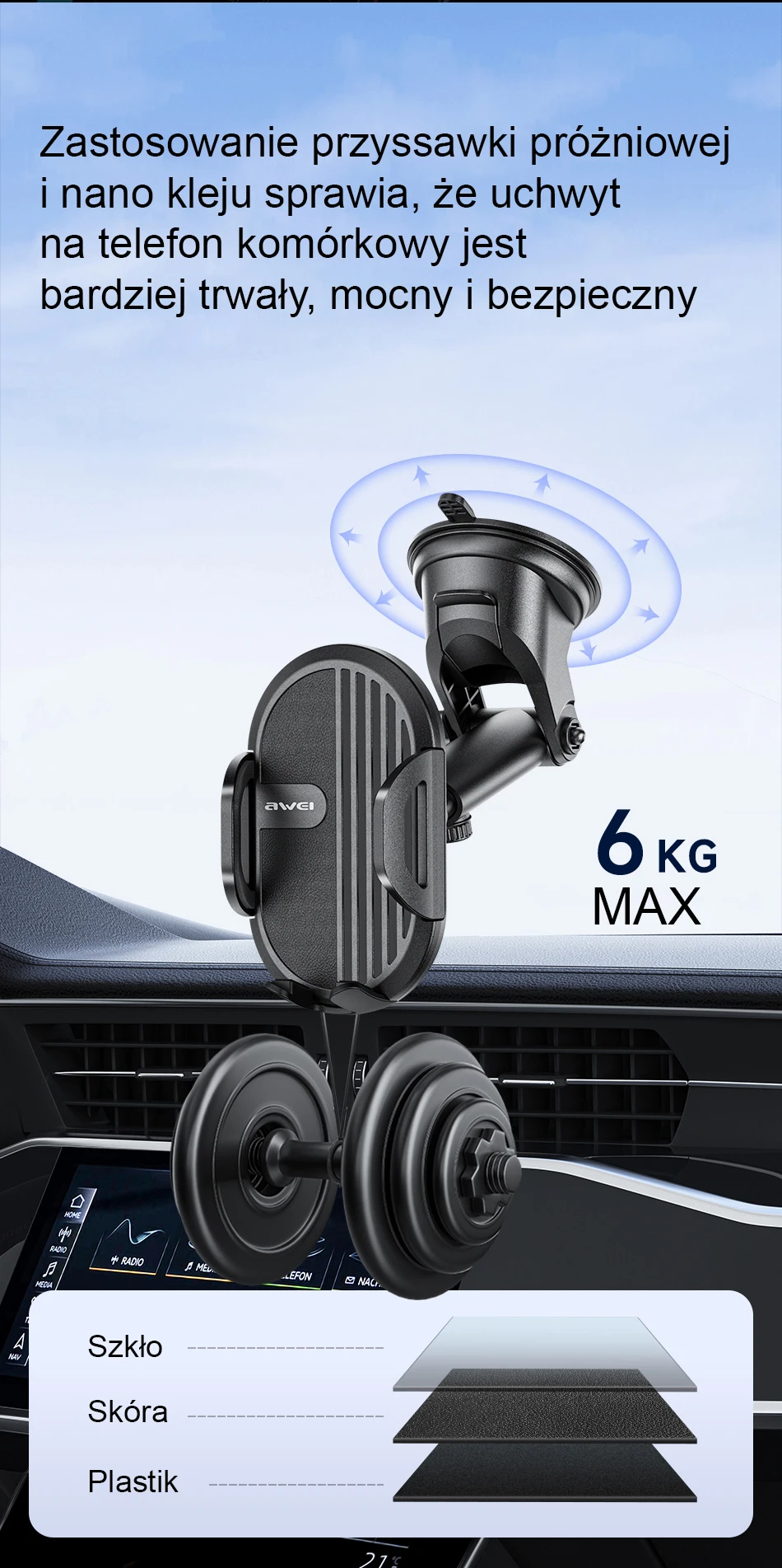 AWEI X72 automobilinis telefono laikiklis juodos spalvos aprašymas - Prekės nuotrauka AWEI X72 automobilinis telefono laikiklis juodos spalvos aprašymas - Prekės nuotrauka