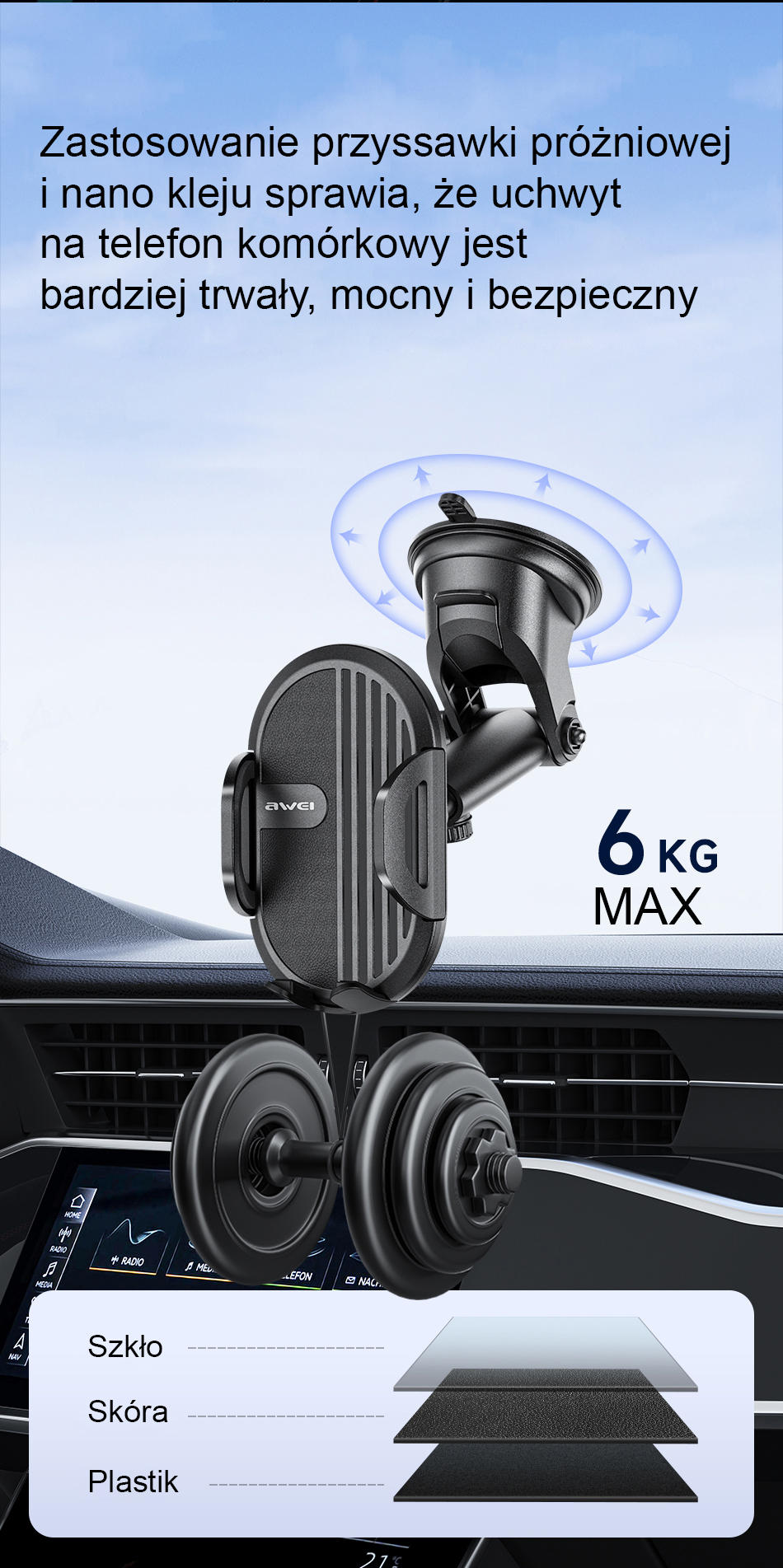 AWEI X72 car holder for dashboard juodas aprašymas - Prekės nuotrauka AWEI X72 car holder for dashboard juodas aprašymas - Prekės nuotrauka