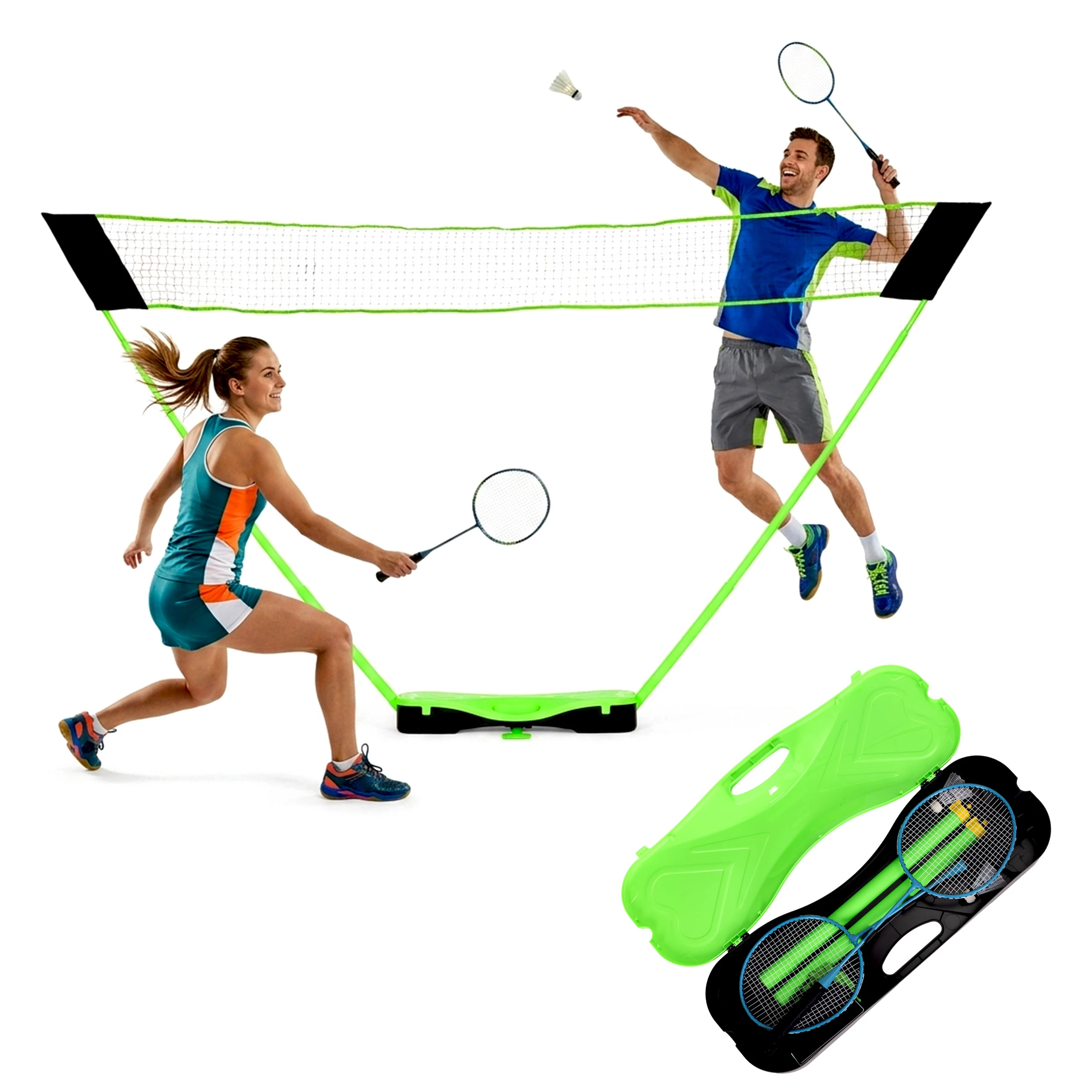 Badmintono rinkinys 300×156 cm sulankstomas tinklas, raketės, skraidukai, lagaminas, MOVEPRO aprašymas - Prekės nuotrauka