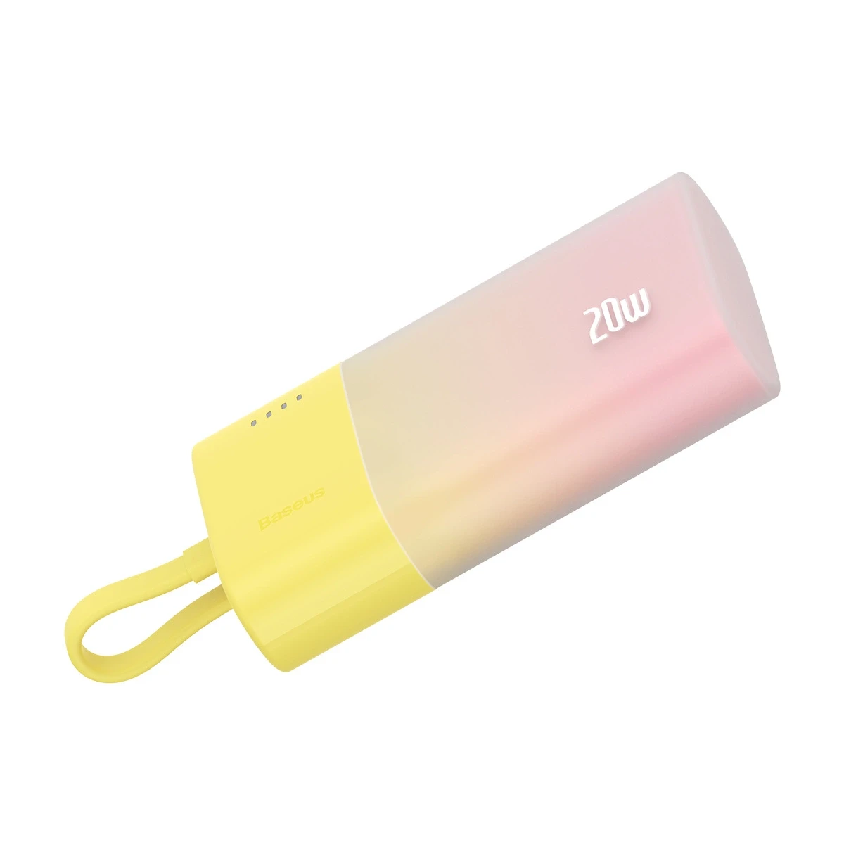 Baseus Popsicle 5200mAh 20W Powerbank with Built-in Lightning kabelis (+ Baltas Baseus Simple USB-C - USB-C 60W/20V/3A/30cm kabelis) - geltona-rožinė aprašymas - Prekės nuotrauka
