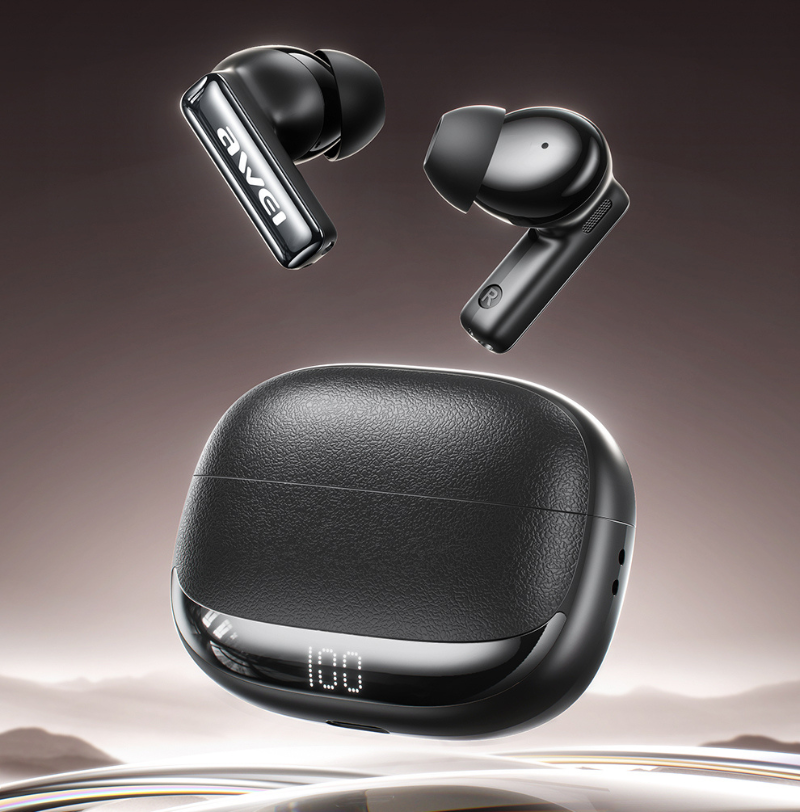 Belaidės Ausinės AWEI TA19 ANC Bluetooth 6.0 TWS + įkrovimo dėklas juodos spalvos aprašymas - Prekės nuotrauka