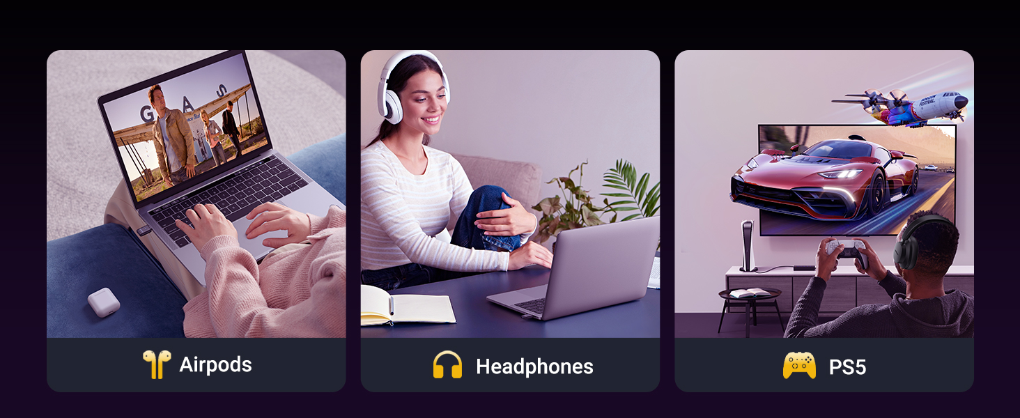 Ugreen Belaidis Bluetooth 5.3 garso adapteris USB-C suderinamas su PS5, Nintendo Switch aprašymas - Prekės nuotrauka