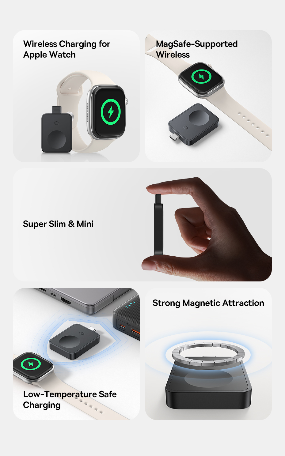 Baseus Belaidis magnetinis įkroviklis MagPro USB-C 2.5W Watch laikrodžiams, juodas aprašymas - Prekės nuotrauka