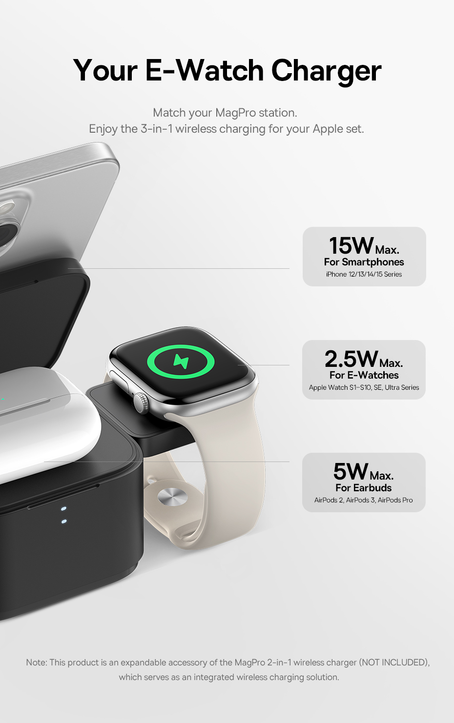 Baseus Belaidis magnetinis įkroviklis MagPro USB-C 2.5W Watch laikrodžiams, juodas aprašymas - Prekės nuotrauka