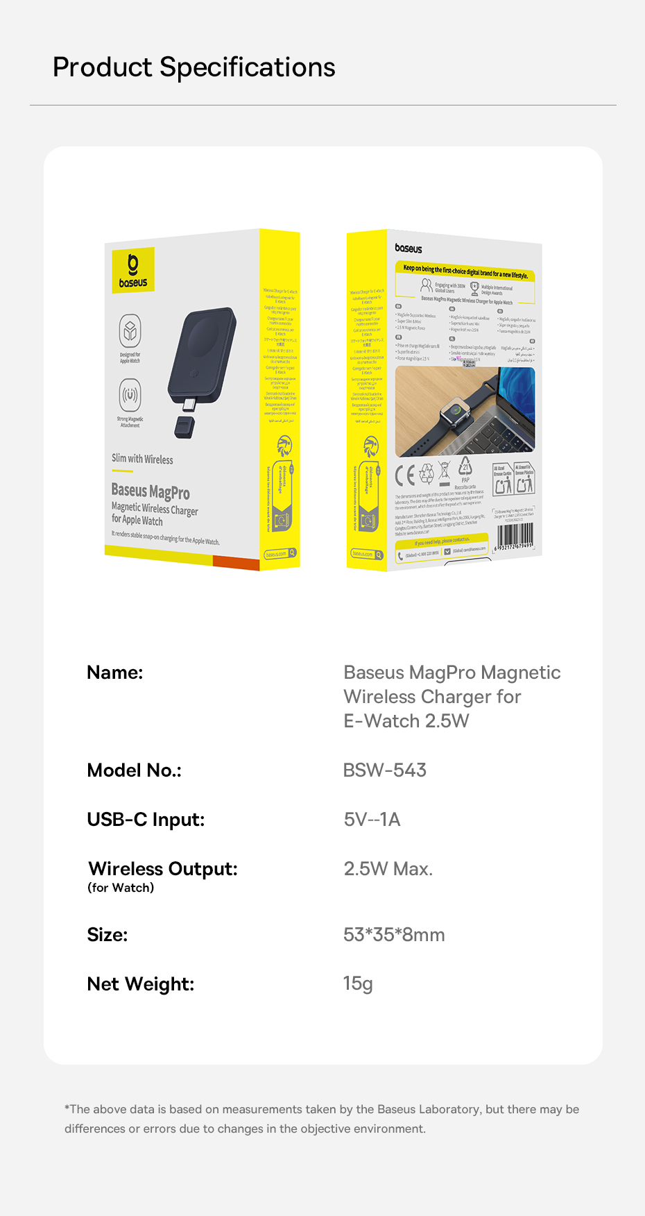 Baseus Belaidis magnetinis įkroviklis MagPro USB-C 2.5W Watch laikrodžiams, juodas aprašymas - Prekės nuotrauka