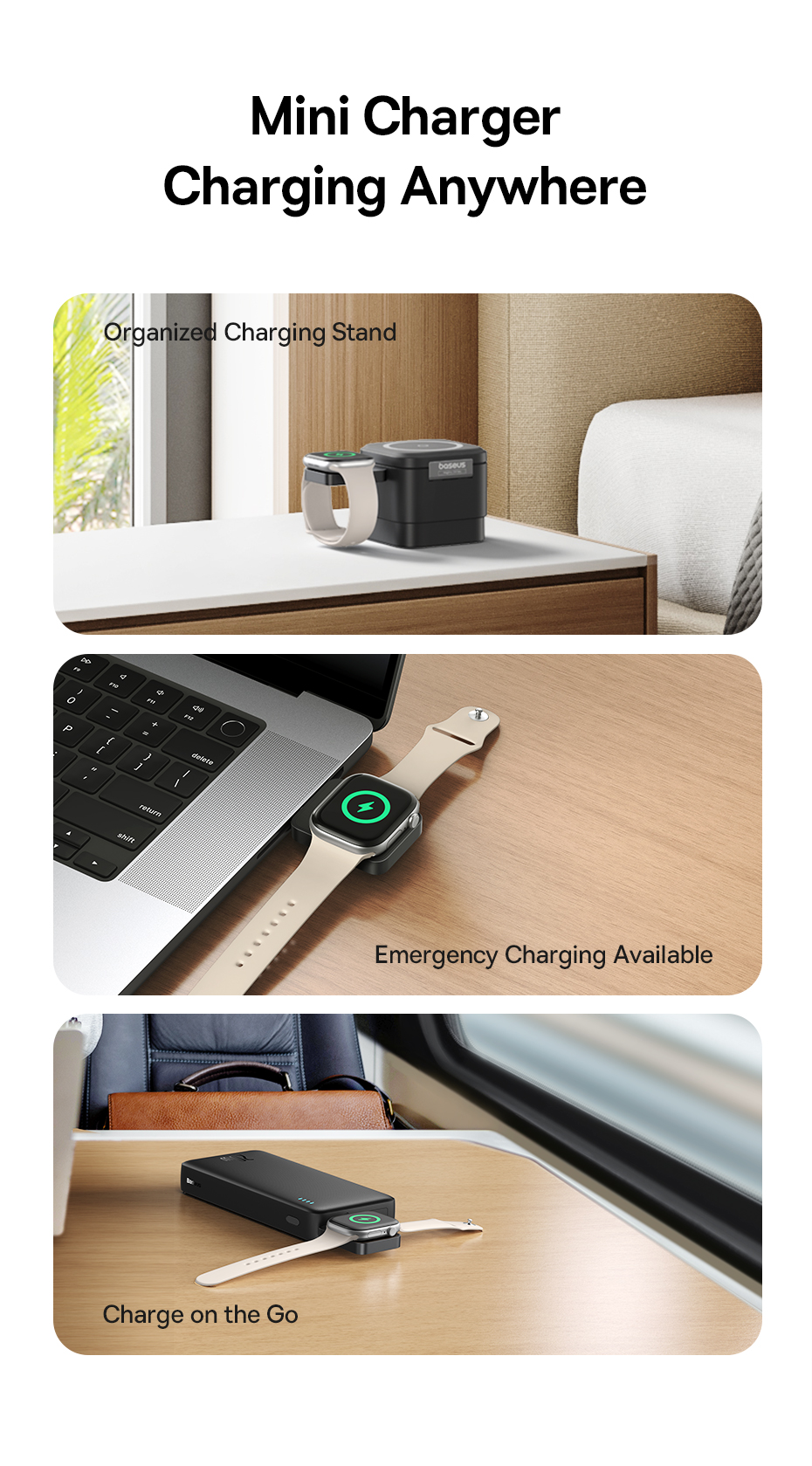 Baseus Belaidis magnetinis įkroviklis MagPro USB-C 2.5W Watch laikrodžiams, juodas aprašymas - Prekės nuotrauka