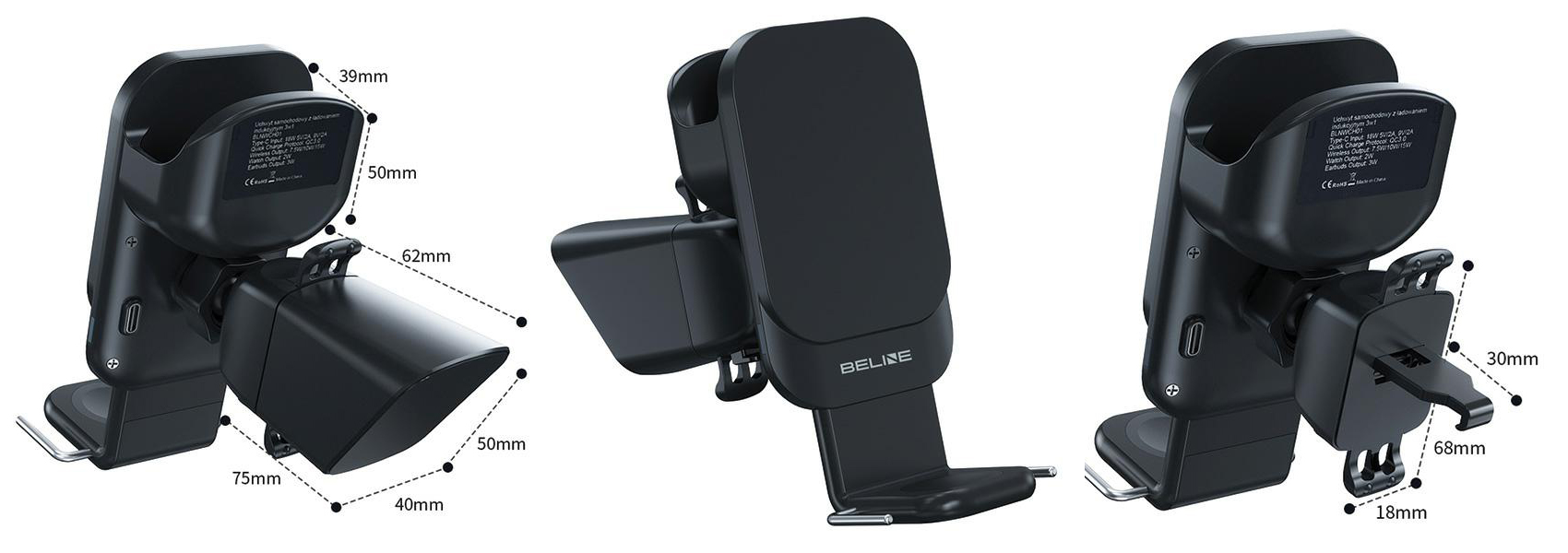 Beline car holder with inductive charging BLNWCH01 3in1 Išmanusis telefonas/iWatch/Airpods aprašymas - Prekės nuotrauka Beline car holder with inductive charging BLNWCH01 3in1 Išmanusis telefonas/iWatch/Airpods aprašymas - Prekės nuotrauka