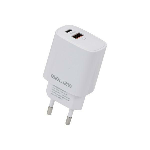 Beline įkroviklis 1x USB-C + 1x USB 20W baltos spalvos (tik antgalis) PD 3.0 + QC 3.0 BLN2CW20 aprašymas - Prekės nuotrauka Beline įkroviklis 1x USB-C + 1x USB 20W baltos spalvos (tik antgalis) PD 3.0 + QC 3.0 BLN2CW20 aprašymas - Prekės nuotrauka