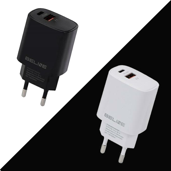Beline įkroviklis 1x USB-C + 1x USB 20W baltos spalvos (tik antgalis) PD 3.0 + QC 3.0 BLN2CW20 aprašymas - Prekės nuotrauka Beline įkroviklis 1x USB-C + 1x USB 20W baltos spalvos (tik antgalis) PD 3.0 + QC 3.0 BLN2CW20 aprašymas - Prekės nuotrauka
