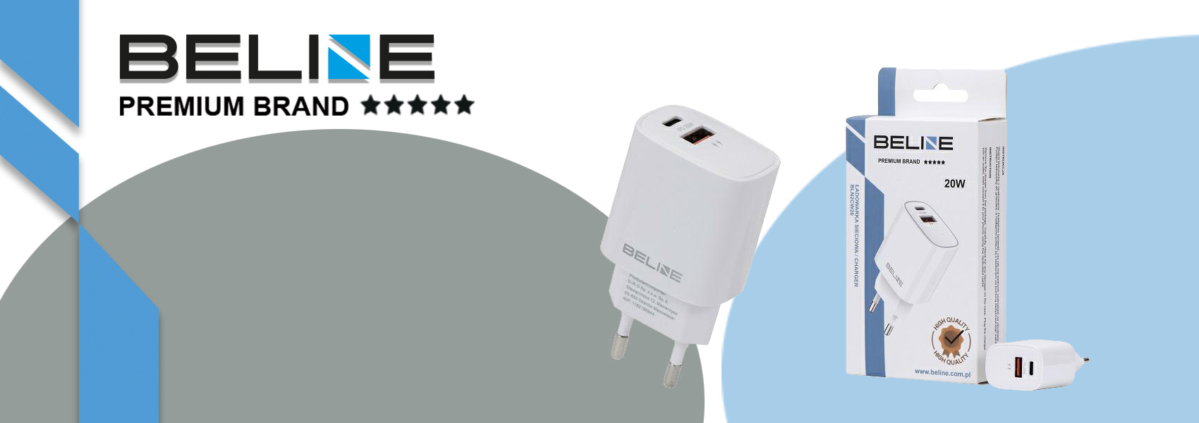Beline įkroviklis 1x USB-C + 1x USB 20W baltos spalvos (tik antgalis) PD 3.0 + QC 3.0 BLN2CW20 aprašymas - Prekės nuotrauka Beline įkroviklis 1x USB-C + 1x USB 20W baltos spalvos (tik antgalis) PD 3.0 + QC 3.0 BLN2CW20 aprašymas - Prekės nuotrauka