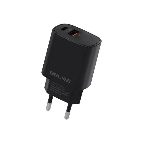 Beline įkroviklis 1x USB-C + 1x USB 20W juodos spalvos (tik galvutė) PD 3.0 + QC 3.0 BLN2CB20 aprašymas - Prekės nuotrauka