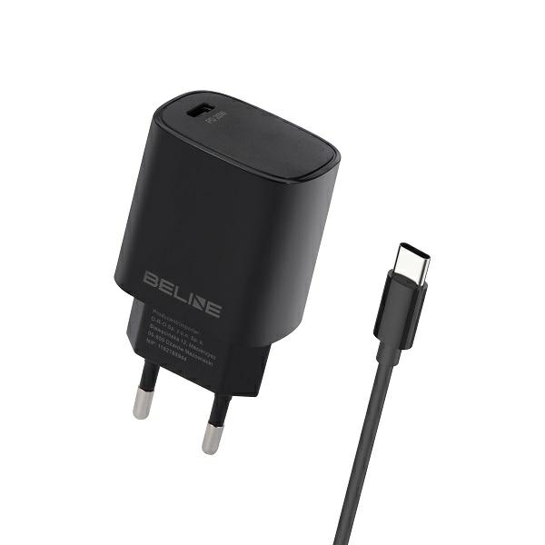 Beline įkroviklis 1x USB-C 20W + laidas USB-C juodos spalvos /juodos spalvos PD 3.0 BLNCB20C aprašymas - Prekės nuotrauka