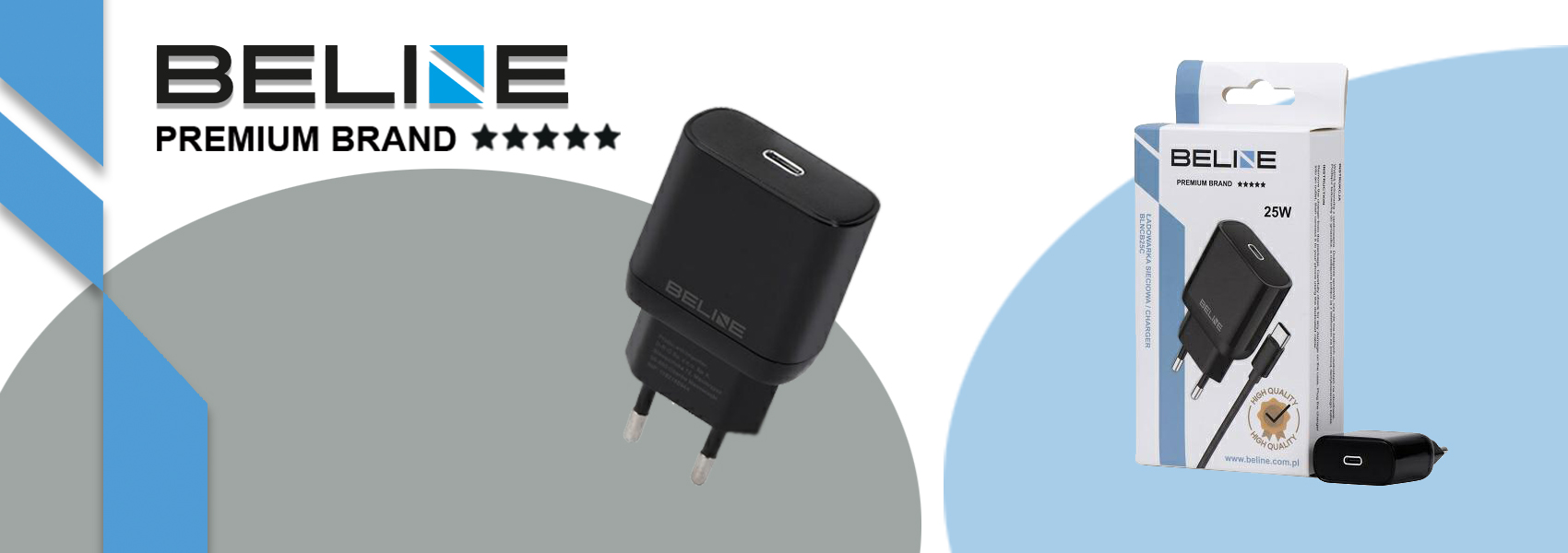 Beline įkroviklis 1x USB-C 25W + laidas USB-C juodos spalvos /juodos spalvos PD 3.0 BLNCB25C GaN aprašymas - Prekės nuotrauka