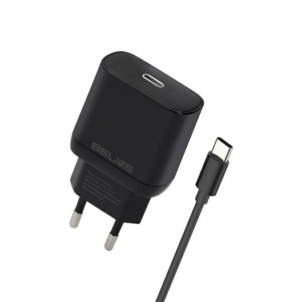Beline įkroviklis 1x USB-C 25W + laidas USB-C juodos spalvos /juodos spalvos PD 3.0 BLNCB25C GaN aprašymas - Prekės nuotrauka