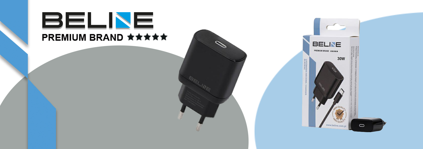 Beline įkroviklis 1x USB-C 30W + laidas USB-C juodos spalvos /juodos spalvos PD 3.0 BLNCB30C GaN aprašymas - Prekės nuotrauka