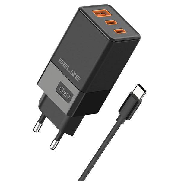 Beline įkroviklis 2x USB-C + 1x USB 65W + USB-C laidas juodos spalvos/juodos spalvos PD 3.0 + QC 3.0 BLN3CB65C GaN aprašymas - Prekės nuotrauka