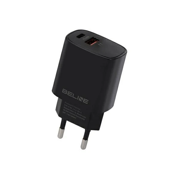 Beline Laidinis įkroviklis 1x USB-C + 1x USB 20W juodos spalvos (only head) PD 3.0 + QC 3.0 BLN2CB20 aprašymas - Prekės nuotrauka Beline Laidinis įkroviklis 1x USB-C + 1x USB 20W juodos spalvos (only head) PD 3.0 + QC 3.0 BLN2CB20 aprašymas - Prekės nuotrauka