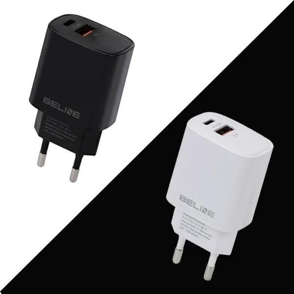 Beline Laidinis įkroviklis 1x USB-C + 1x USB 20W juodos spalvos (only head) PD 3.0 + QC 3.0 BLN2CB20 aprašymas - Prekės nuotrauka Beline Laidinis įkroviklis 1x USB-C + 1x USB 20W juodos spalvos (only head) PD 3.0 + QC 3.0 BLN2CB20 aprašymas - Prekės nuotrauka