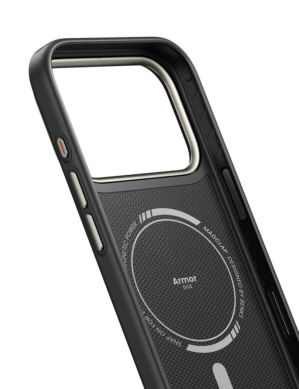 Benks Magnetic Armor Pro Armor Grid Kevlar dėklas Metal Frame 600D (Y070) skirtas Apple iPhone 17 Pro Max juodas aprašymas - Prekės nuotrauka